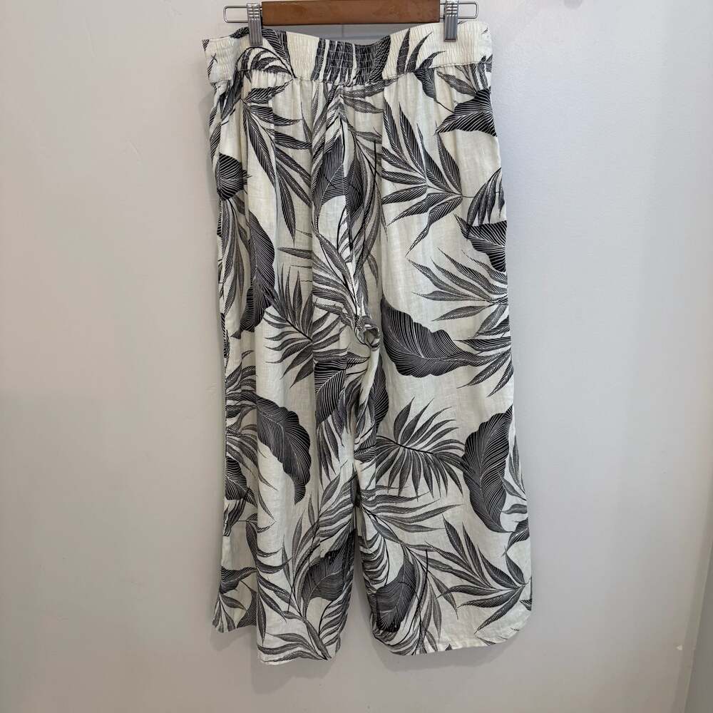 Tahari 100% Linen Tropical Palm Print Wide Leg Pants Size L - Picture 4 of 4